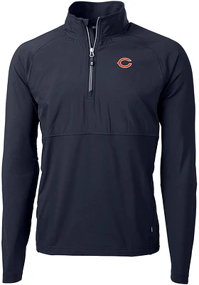 Cutter and Buck Chicago Bears Mens Navy Blue Adapt Eco Hybrid Long Sleeve Qtr Zip Pullover