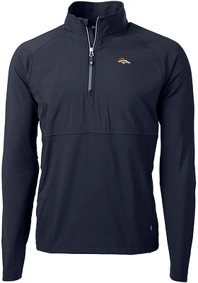 Cutter and Buck Denver Broncos Mens Navy Blue Adapt Eco Hybrid Long Sleeve Qtr Zip Pullover