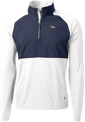 Cutter and Buck Denver Broncos Mens White Adapt Eco Hybrid Long Sleeve Qtr Zip Pullover