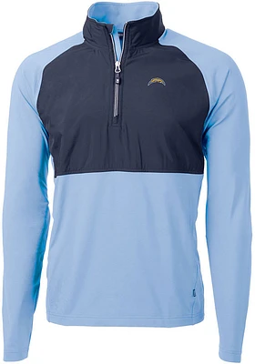 Cutter and Buck Los Angeles Chargers Mens Light Blue Adapt Eco Hybrid Long Sleeve Qtr Zip Pullover