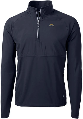 Cutter and Buck Los Angeles Chargers Mens Navy Blue Adapt Eco Hybrid Long Sleeve Qtr Zip Pullover