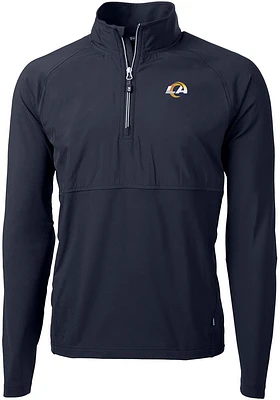 Cutter and Buck Los Angeles Rams Mens Navy Blue Adapt Eco Hybrid Long Sleeve Qtr Zip Pullover