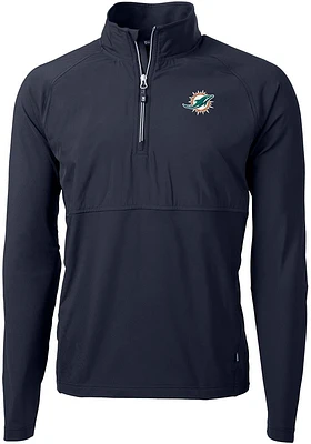 Cutter and Buck Miami Dolphins Mens Navy Blue Adapt Eco Hybrid Long Sleeve Qtr Zip Pullover