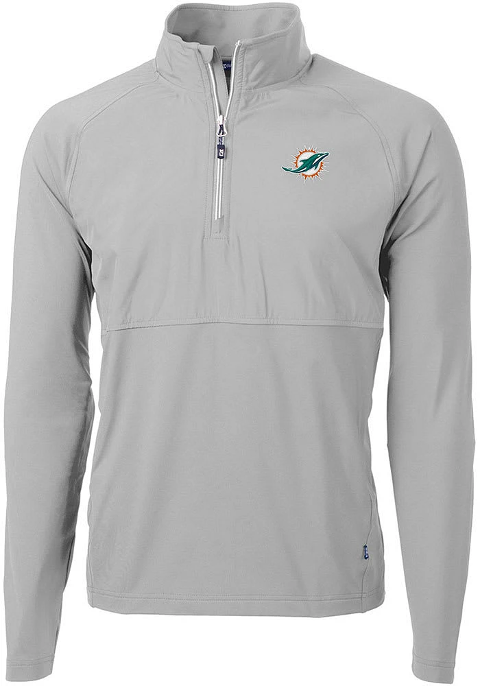 Cutter and Buck Miami Dolphins Mens Adapt Eco Hybrid Long Sleeve Qtr Zip Pullover