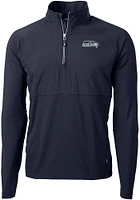 Cutter and Buck Seattle Seahawks Mens Navy Blue Adapt Eco Hybrid Long Sleeve Qtr Zip Pullover