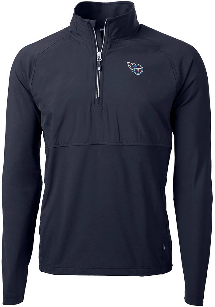 Cutter and Buck Tennessee Titans Mens Navy Blue Adapt Eco Hybrid Long Sleeve Qtr Zip Pullover