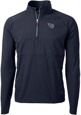 Cutter and Buck Tennessee Titans Mens Navy Blue Adapt Eco Hybrid Long Sleeve Qtr Zip Pullover