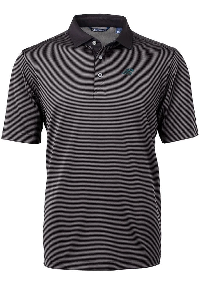 Cutter and Buck Carolina Panthers Mens Virtue Eco Pique Micro Stripe Short Sleeve Polo