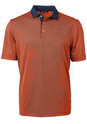Cutter and Buck Chicago Bears Mens Orange Virtue Eco Pique Micro Stripe Short Sleeve Polo
