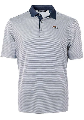 Cutter and Buck Denver Broncos Mens Navy Blue Virtue Eco Pique Micro Stripe Short Sleeve Polo