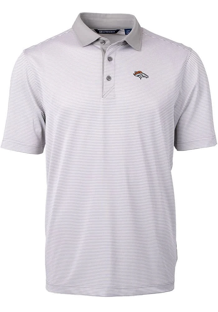Cutter and Buck Denver Broncos Mens Grey Virtue Eco Pique Micro Stripe Short Sleeve Polo