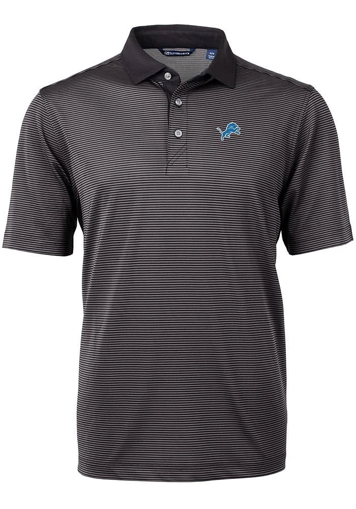 Cutter and Buck Detroit Lions Mens Virtue Eco Pique Micro Stripe Short Sleeve Polo
