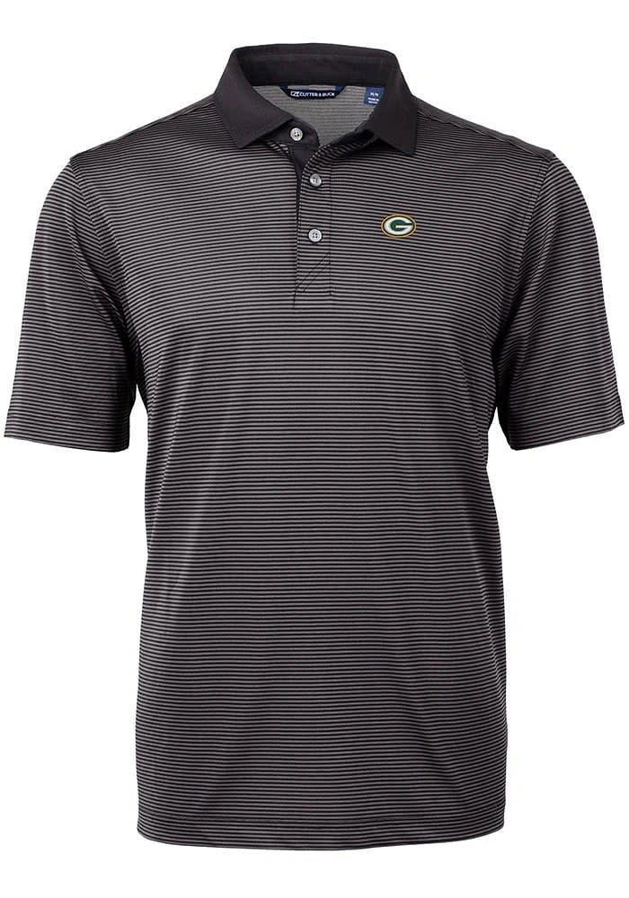 Cutter and Buck Green Bay Packers Mens Virtue Eco Pique Micro Stripe Short Sleeve Polo