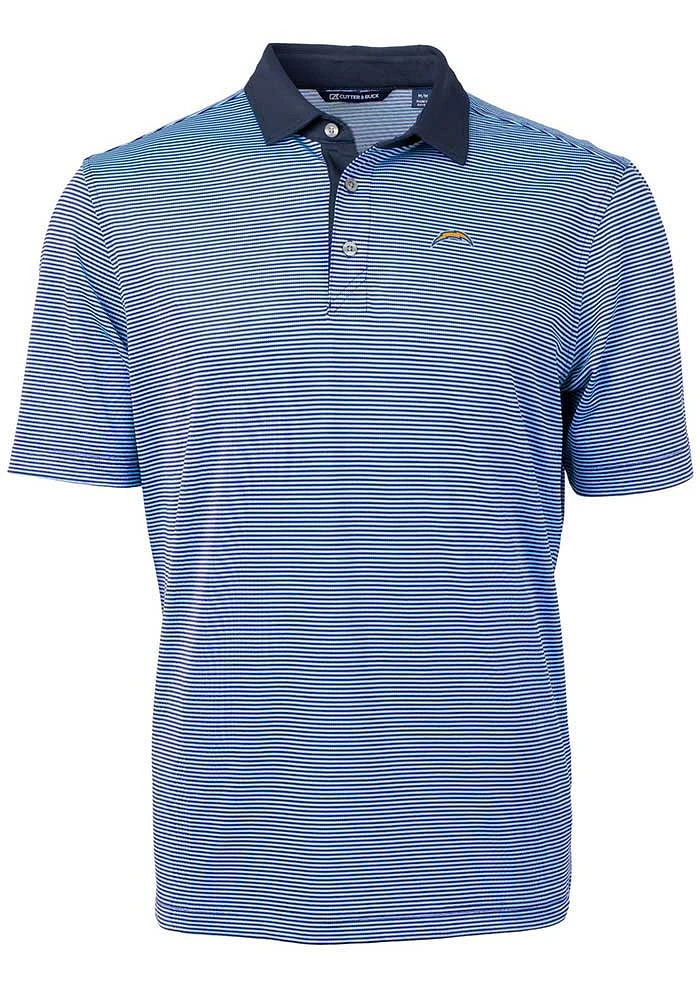 Cutter and Buck Los Angeles Chargers Mens Light Blue Virtue Eco Pique Micro Stripe Short Sleeve Po..
