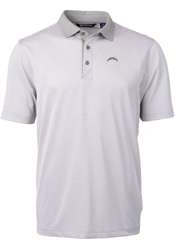 Cutter and Buck Los Angeles Chargers Mens Grey Virtue Eco Pique Micro Stripe Short Sleeve Polo