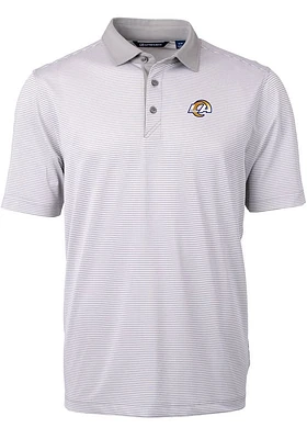 Cutter and Buck Los Angeles Rams Mens Grey White Logo Virtue Eco Pique Micro Stripe Short Sleeve P..
