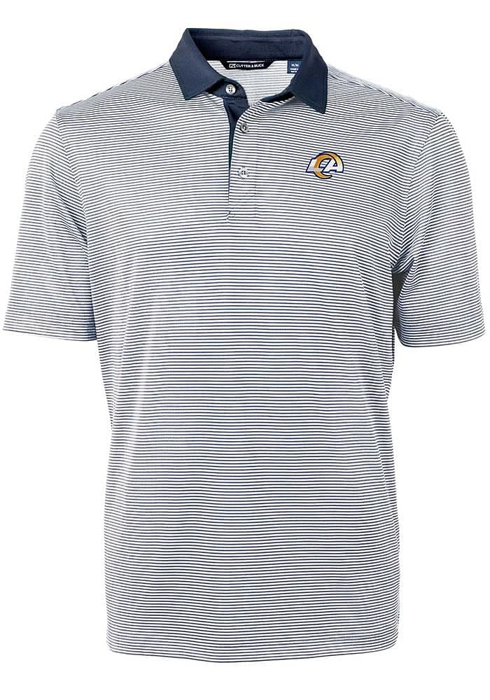 Cutter and Buck Los Angeles Rams Mens Navy Blue Virtue Eco Pique Micro Stripe Short Sleeve Polo