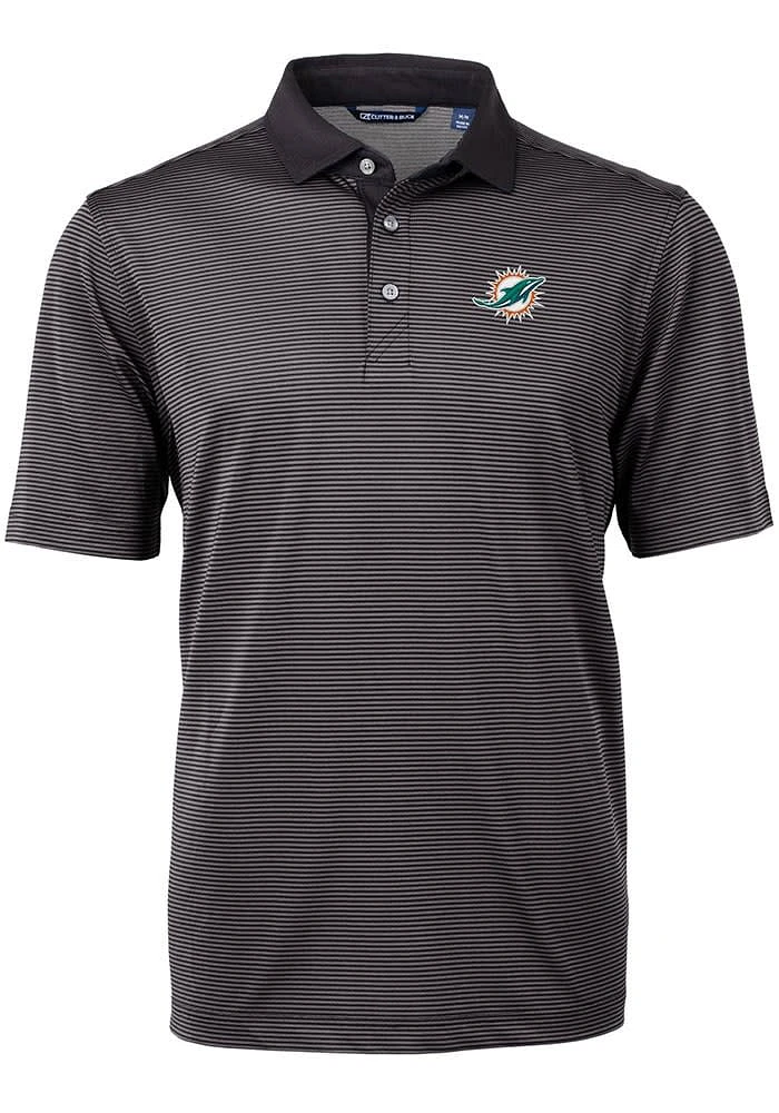 Cutter and Buck Miami Dolphins Mens Virtue Eco Pique Micro Stripe Short Sleeve Polo