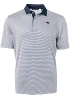 Cutter and Buck New England Patriots Mens Navy Blue Virtue Eco Pique Micro Stripe Short Sleeve Pol..