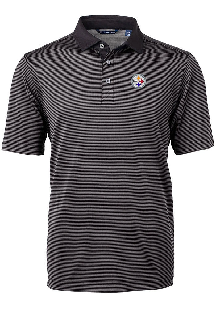 Cutter and Buck Pittsburgh Steelers Mens Black Virtue Eco Pique Micro Stripe Short Sleeve Polo
