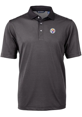 Cutter and Buck Pittsburgh Steelers Mens Black Virtue Eco Pique Micro Stripe Short Sleeve Polo