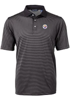 Cutter and Buck Pittsburgh Steelers Mens Black Virtue Eco Pique Micro Stripe Short Sleeve Polo