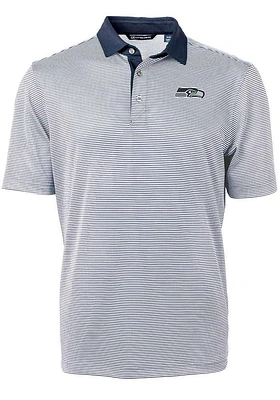 Cutter and Buck Seattle Seahawks Mens Navy Blue Virtue Eco Pique Micro Stripe Short Sleeve Polo