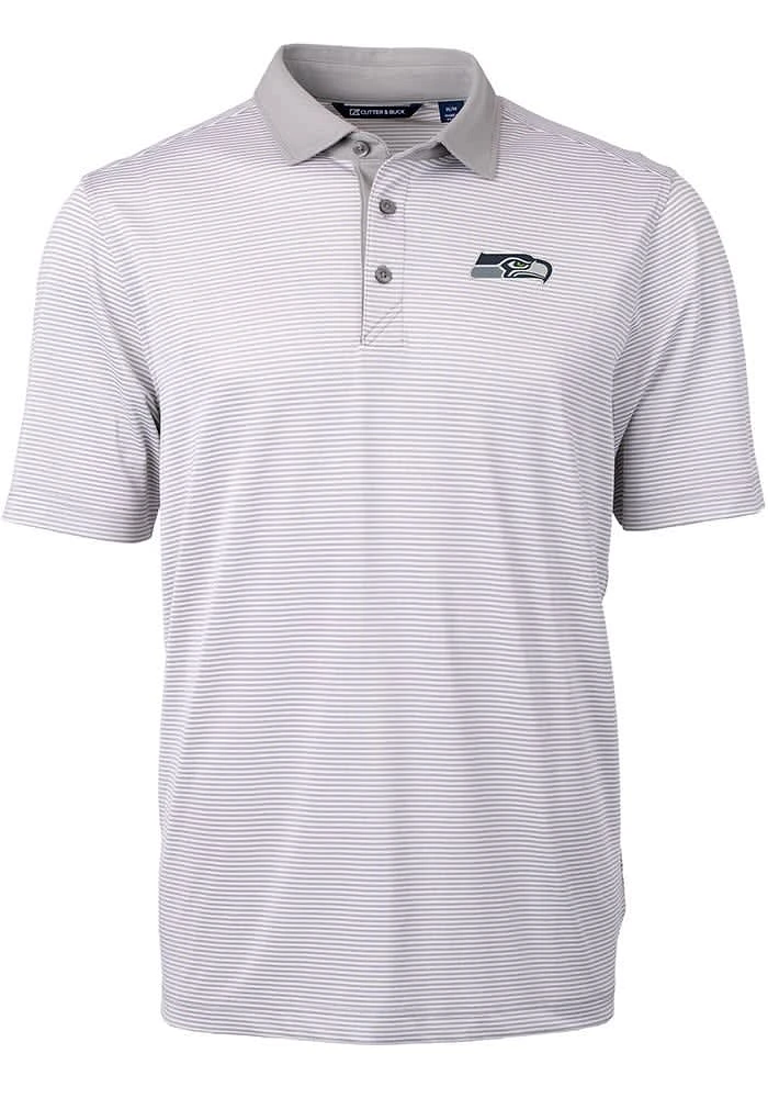 Cutter and Buck Seattle Seahawks Mens Grey Virtue Eco Pique Micro Stripe Short Sleeve Polo