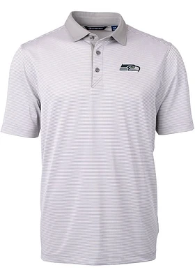 Cutter and Buck Seattle Seahawks Mens Grey Virtue Eco Pique Micro Stripe Short Sleeve Polo