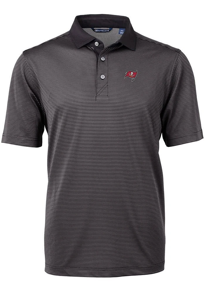 Cutter and Buck Tampa Bay Buccaneers Mens Virtue Eco Pique Micro Stripe Short Sleeve Polo