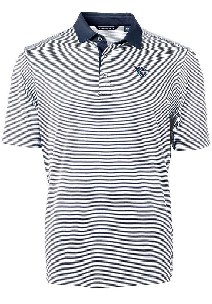 Cutter and Buck Tennessee Titans Mens Navy Blue Virtue Eco Pique Micro Stripe Short Sleeve Polo