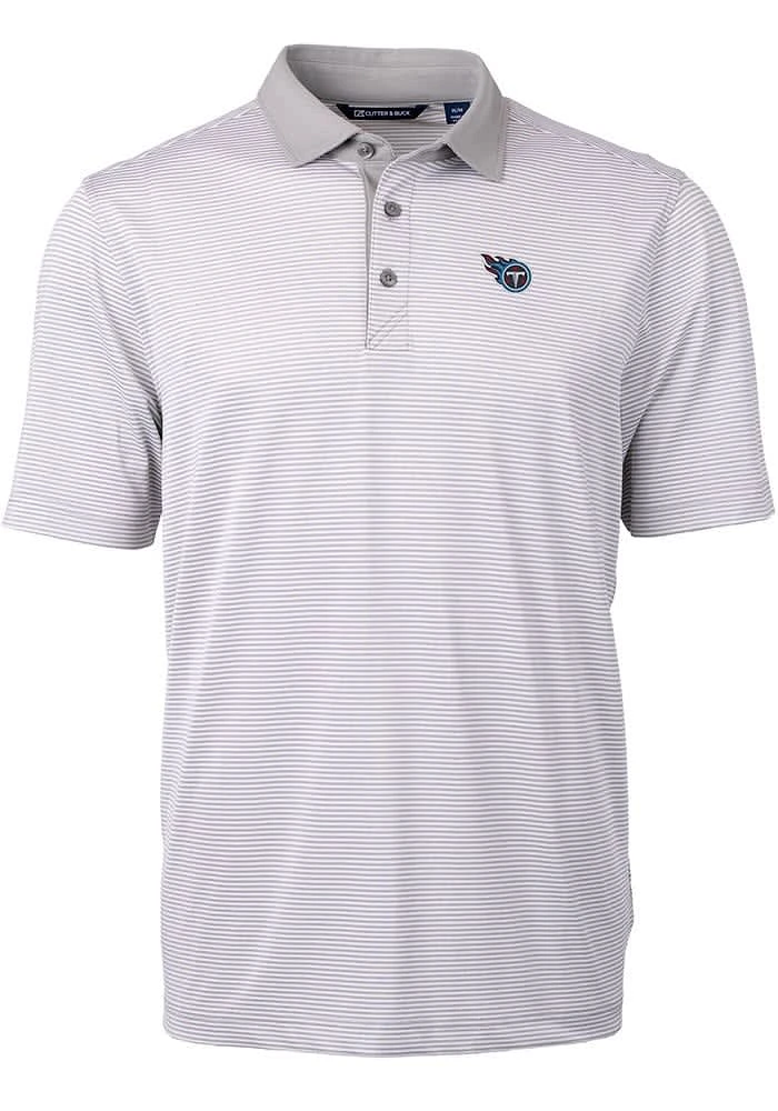 Cutter and Buck Tennessee Titans Mens Grey Virtue Eco Pique Micro Stripe Short Sleeve Polo