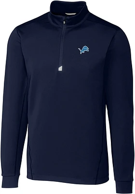 Cutter and Buck Detroit Lions Mens Navy Blue Traverse Long Sleeve Qtr Zip Pullover