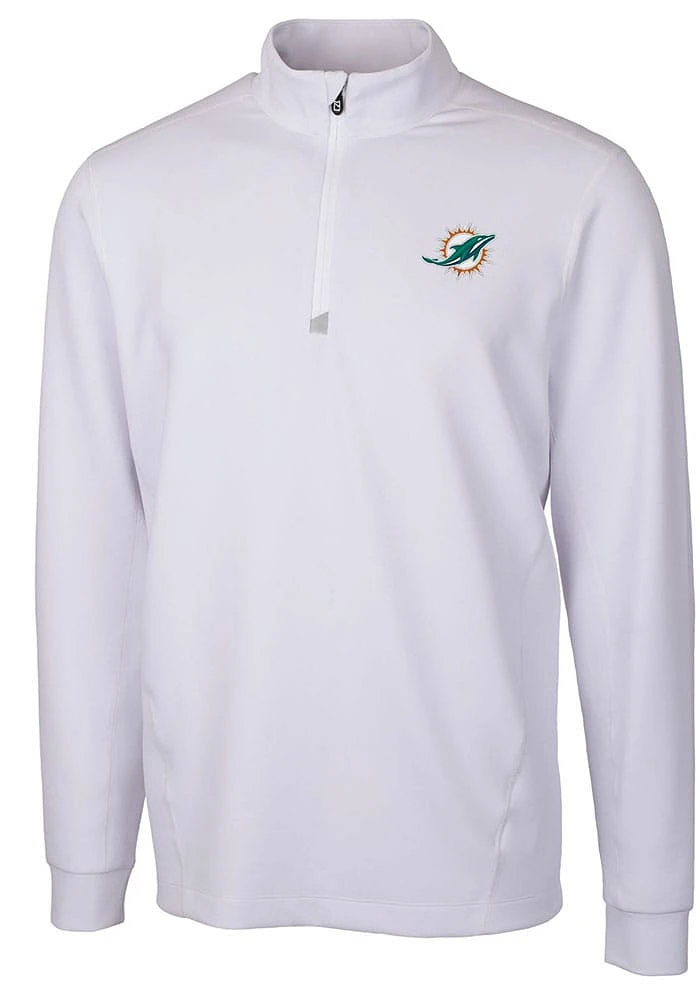 Cutter and Buck Miami Dolphins Mens White Traverse Long Sleeve Qtr Zip Pullover