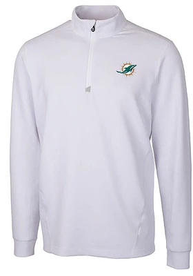 Cutter and Buck Miami Dolphins Mens White Traverse Long Sleeve Qtr Zip Pullover