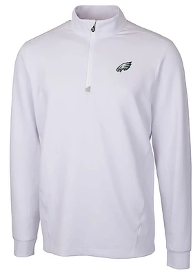 Cutter and Buck Philadelphia Eagles Mens White Traverse Long Sleeve Qtr Zip Pullover