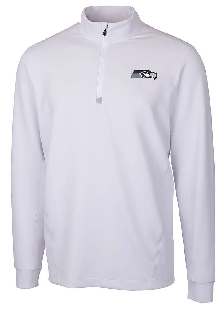 Cutter and Buck Seattle Seahawks Mens White Traverse Long Sleeve Qtr Zip Pullover