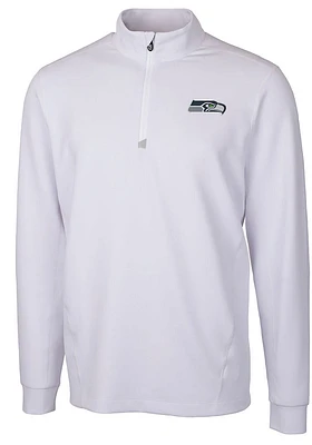 Cutter and Buck Seattle Seahawks Mens White Traverse Long Sleeve Qtr Zip Pullover