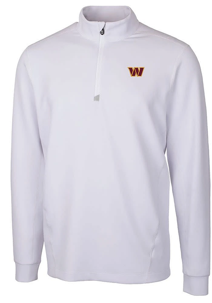 Cutter and Buck Washington Commanders Mens White Traverse Long Sleeve Qtr Zip Pullover