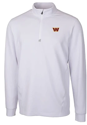Cutter and Buck Washington Commanders Mens White Traverse Long Sleeve Qtr Zip Pullover