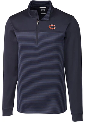 Cutter and Buck Chicago Bears Mens Navy Blue Traverse Stripe Long Sleeve Qtr Zip Pullover