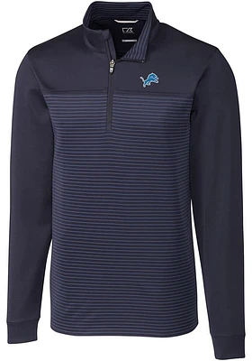 Cutter and Buck Detroit Lions Mens Navy Blue Traverse Stripe Long Sleeve Qtr Zip Pullover