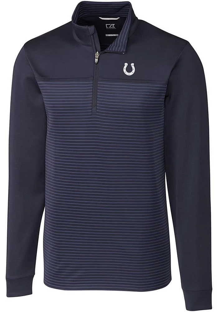 Cutter and Buck Indianapolis Colts Mens Navy Blue Traverse Stripe Long Sleeve Qtr Zip Pullover