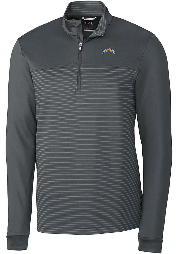 Cutter and Buck Los Angeles Chargers Mens Grey Traverse Stripe Long Sleeve Qtr Zip Pullover