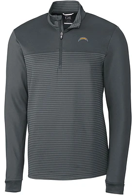 Cutter and Buck Los Angeles Chargers Mens Grey Traverse Stripe Long Sleeve Qtr Zip Pullover