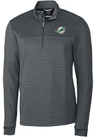 Cutter and Buck Miami Dolphins Mens Grey Traverse Stripe Long Sleeve Qtr Zip Pullover