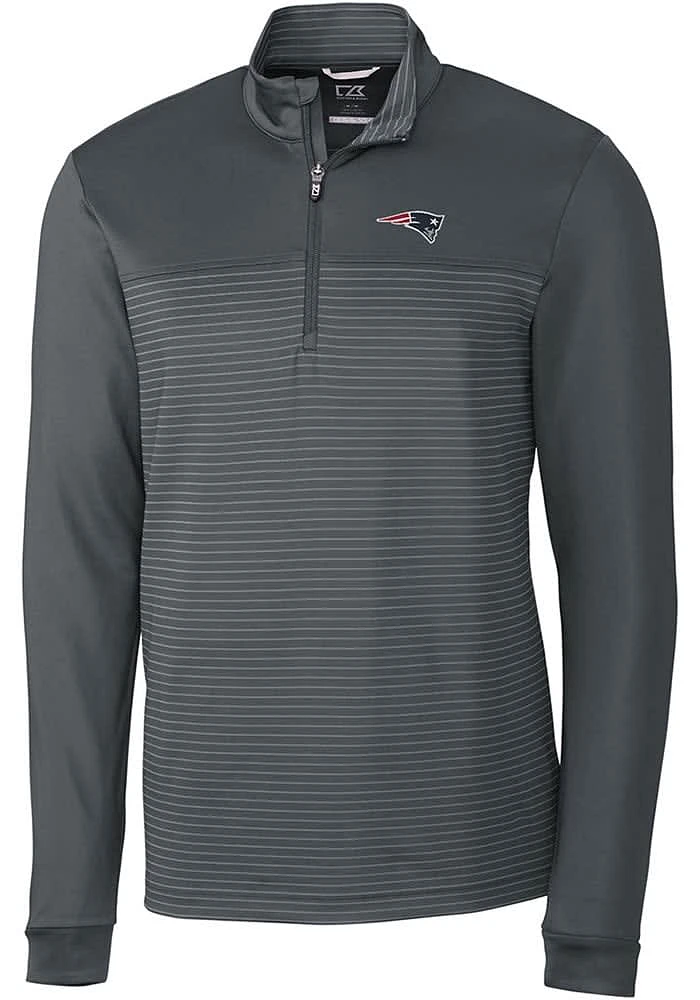Cutter and Buck New England Patriots Mens Grey Traverse Stripe Long Sleeve Qtr Zip Pullover