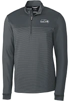 Cutter and Buck Seattle Seahawks Mens Grey Traverse Stripe Long Sleeve Qtr Zip Pullover