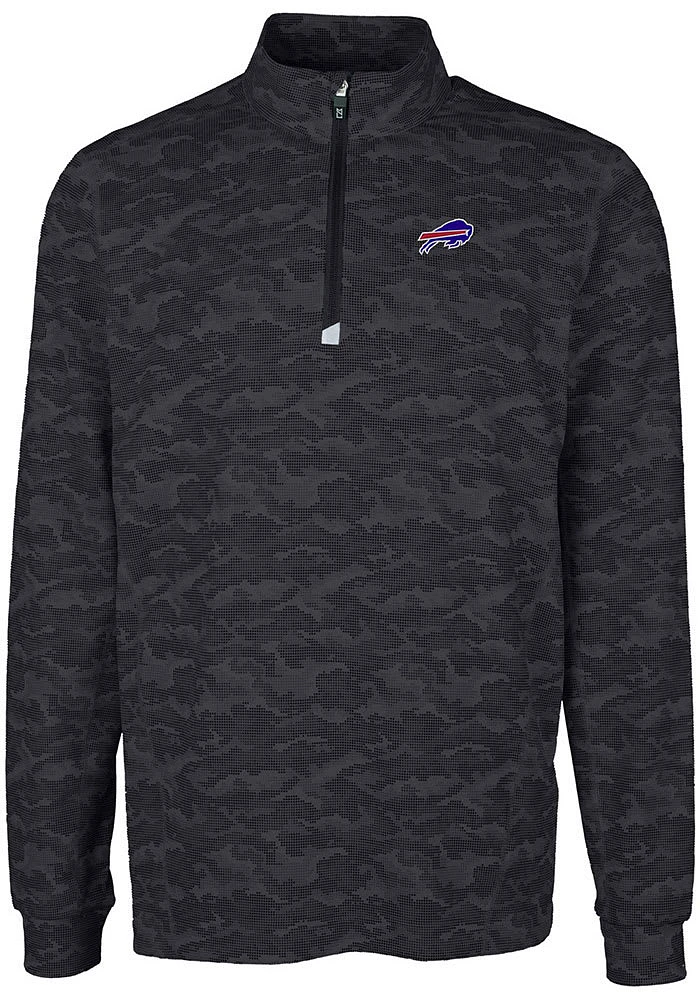 Cutter and Buck Buffalo Bills Mens Black Traverse Camo Long Sleeve Qtr Zip Pullover