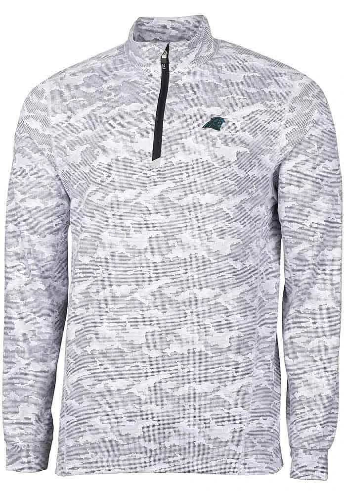 Cutter and Buck Carolina Panthers Mens Charcoal Traverse Camo Long Sleeve Qtr Zip Pullover